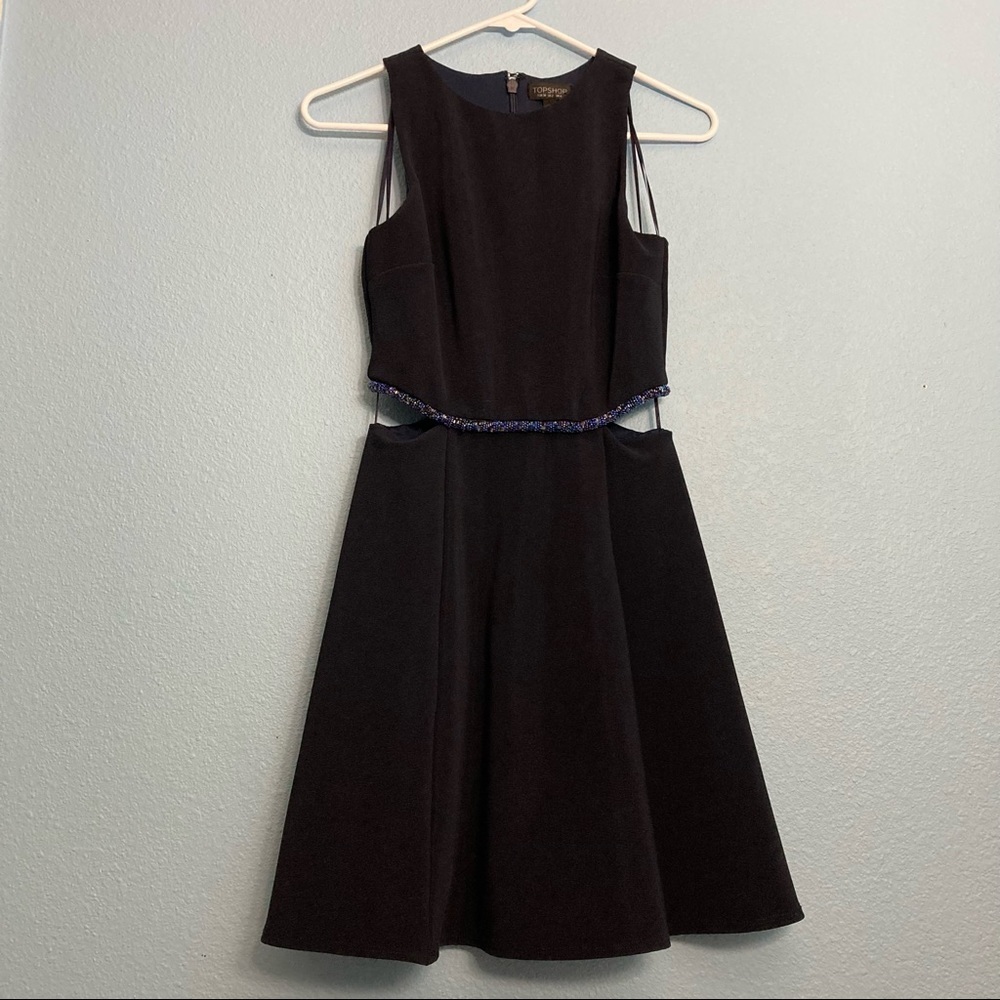 TopShop Sleeveless Dress Cutout Waist Fit&Flare Mini dress - Navy - US 2